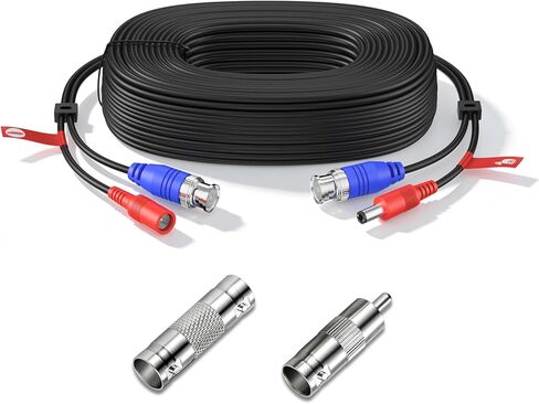 Anlapus 60ft 18M BNC كابل طاقة فيديو سلك كاميرا أمان مع موصلات BNC ومحولات RCA، سلك تمديد كابل BNC الكل في واحد لكاميرا CCTV 4K، DVR، نظام المراقبة، أسود in Kuwait