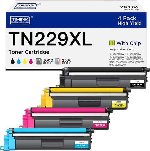 خرطوشة حبر بديلة TN229XL لطابعة Brother TN229 XL TN 229XL TN229 تعمل مع طابعة Brother HL-L3220CDW MFC-L3720CDW HL-L3280CDW HL-L3300CDW MFC-L3780CDW (حزمة BK/C/M/Y-4) in Kuwait