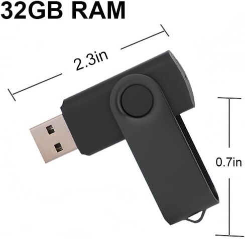 محركات أقراص فلاش USB سعة 32 جيجابايت، تصميم دوار لمحرك الإبهام، شريحة ذاكرة نقل عالية السرعة USB 2.0 للتخزين والنسخ الاحتياطي، أسود in Kuwait