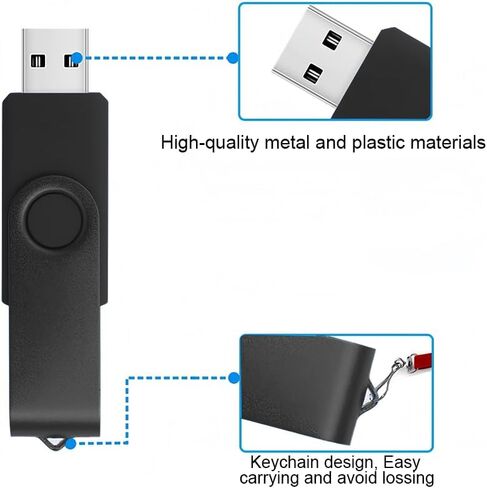 محركات أقراص فلاش USB سعة 32 جيجابايت، تصميم دوار لمحرك الإبهام، شريحة ذاكرة نقل عالية السرعة USB 2.0 للتخزين والنسخ الاحتياطي، أسود in Kuwait