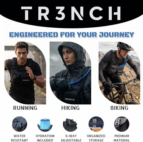 TR3NCH سترة جري تكتيكية مع مثانة ترطيب 2 لتر، جهاز صدر قابل للتعديل وحزمة مياه للمشي لمسافات طويلة والصيد in Kuwait