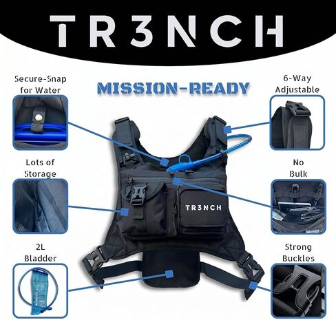 TR3NCH سترة جري تكتيكية مع مثانة ترطيب 2 لتر، جهاز صدر قابل للتعديل وحزمة مياه للمشي لمسافات طويلة والصيد in Kuwait