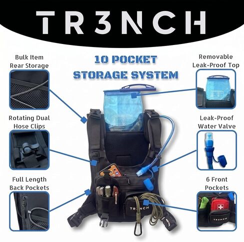 TR3NCH سترة جري تكتيكية مع مثانة ترطيب 2 لتر، جهاز صدر قابل للتعديل وحزمة مياه للمشي لمسافات طويلة والصيد in Kuwait