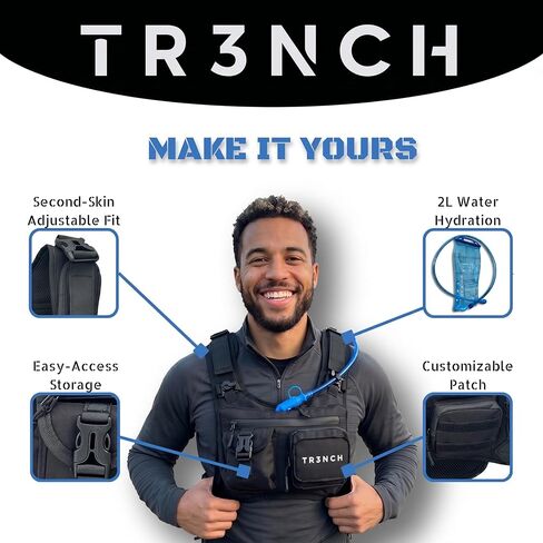 TR3NCH سترة جري تكتيكية مع مثانة ترطيب 2 لتر، جهاز صدر قابل للتعديل وحزمة مياه للمشي لمسافات طويلة والصيد in Kuwait