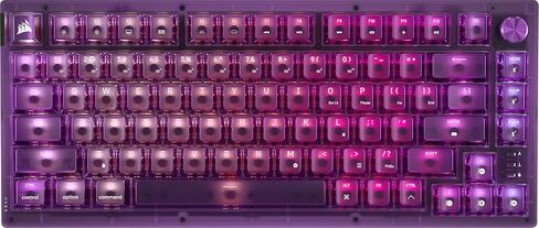 لوحة مفاتيح الألعاب الميكانيكية Corsair K65 Plus اللاسلكية بنسبة 75% RGB القابلة للتبديل السريع - تصميم QWERTY US، ومفاتيح خطية MLX Red v2 مشحمة مسبقًا، وتخميد الصوت بطبقة مزدوجة - أرجواني ذري in Kuwait