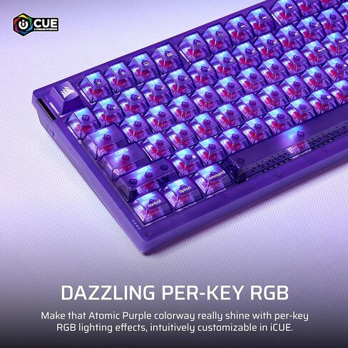 لوحة مفاتيح الألعاب الميكانيكية Corsair K65 Plus اللاسلكية بنسبة 75% RGB القابلة للتبديل السريع - تصميم QWERTY US، ومفاتيح خطية MLX Red v2 مشحمة مسبقًا، وتخميد الصوت بطبقة مزدوجة - أرجواني ذري in Kuwait