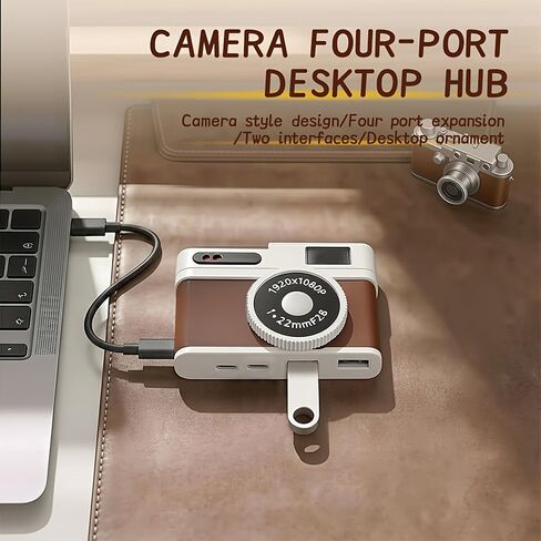 موزع USB C، موزع USB بـ 4 منافذ مع منفذي USB-A 2.0 و2 USB-C، محول محور USB صغير الحجم على شكل كاميرا لأجهزة الكمبيوتر المحمول وأجهزة MacBook والكمبيوتر اللوحي والملحقات in Kuwait