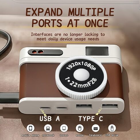 موزع USB C، موزع USB بـ 4 منافذ مع منفذي USB-A 2.0 و2 USB-C، محول محور USB صغير الحجم على شكل كاميرا لأجهزة الكمبيوتر المحمول وأجهزة MacBook والكمبيوتر اللوحي والملحقات in Kuwait