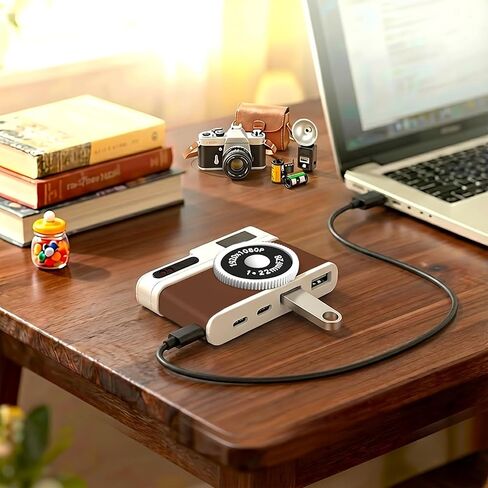 موزع USB C، موزع USB بـ 4 منافذ مع منفذي USB-A 2.0 و2 USB-C، محول محور USB صغير الحجم على شكل كاميرا لأجهزة الكمبيوتر المحمول وأجهزة MacBook والكمبيوتر اللوحي والملحقات in Kuwait