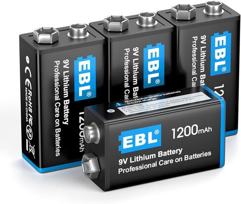 4 بطاريات ليثيوم EBL 9V، 4 عبوات، بطاريات 9V غير قابلة لإعادة الشحن بقدرة 1200 مللي أمبير في الساعة - بطارية ليثيوم معدنية عالية الأداء مع جهد ثابت، تدوم لفترة أطول لكاشف إنذار الدخان والأجهزة المنزلية الذكية in Kuwait
