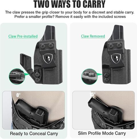 WARRIORLAND IWB Kydex Holster، Select Fit Springfield XD MOD.3، Canik Mete MC9، Taurus GX2/G2C، Glock 43X، FN Reflex، P365-XMACRO، HK VP9، Ruger RXM/Security 380، Equalizer/Shield EZ | الصفة. حفظ in Kuwait