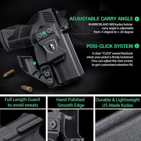 WARRIORLAND IWB Kydex Holster، Select Fit Springfield XD MOD.3، Canik Mete MC9، Taurus GX2/G2C، Glock 43X، FN Reflex، P365-XMACRO، HK VP9، Ruger RXM/Security 380، Equalizer/Shield EZ | الصفة. حفظ in Kuwait