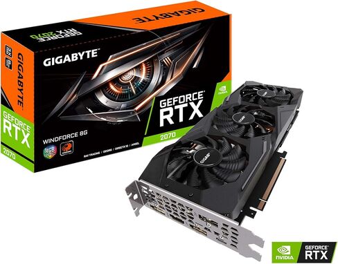 بطاقة رسومات Gigabyte GeForce RTX 2070 Windforce 8G، 3X Windforce Fans، 8GB 256-Bit GDDR6، بطاقة فيديو GV-N2070WF3-8GC in Kuwait