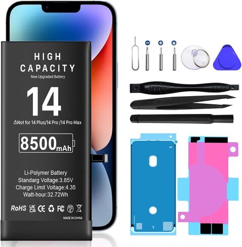 Battery for iPhone 14 8500mAh Upgrade Extra High Capacity Replacement Battery for iPhone 14 Models A2649、A2881、A2884、A2883、A2882, with Professional Repair Tool in Kuwait