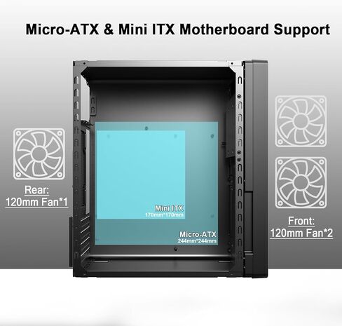 حقيبة كمبيوتر Micro ATX، هيكل كمبيوتر MATX Mini-Tower مع إطار SPCC بسمك 0.8 مم، حقيبة سطح مكتب صغيرة الحجم للمنزل والمكتب، تدعم اللوحة الأم MATX/ITX، بدون مروحة in Kuwait