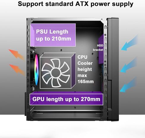 حقيبة كمبيوتر Micro ATX، هيكل كمبيوتر MATX Mini-Tower مع إطار SPCC بسمك 0.8 مم، حقيبة سطح مكتب صغيرة الحجم للمنزل والمكتب، تدعم اللوحة الأم MATX/ITX، بدون مروحة in Kuwait