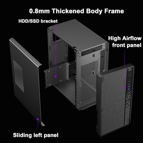 حقيبة كمبيوتر Micro ATX، هيكل كمبيوتر MATX Mini-Tower مع إطار SPCC بسمك 0.8 مم، حقيبة سطح مكتب صغيرة الحجم للمنزل والمكتب، تدعم اللوحة الأم MATX/ITX، بدون مروحة in Kuwait