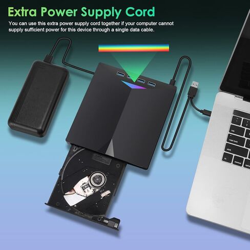 محرك أقراص CD/DVD خارجي للكمبيوتر المحمول، مشغل أقراص CD/DVD من النوع C USB 3.0 قارئ ناسخ محمول متوافق مع Mac MacBook Pro/Air iMac Desktop Windows 7/8/10/XP/Vista (7 في 1) in Kuwait