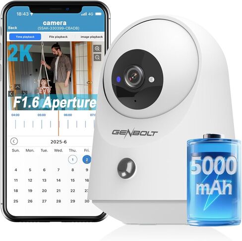 كاميرا مراقبة منزلية داخلية GENBOLT 2K WiFi لاسلكية، كاميرا للحيوانات الأليفة قابلة للإمالة مع بطارية 5000 مللي أمبير في الساعة، كاميرا IP CCTV Nanny Dog Cam لمراقبة الأطفال مع اكتشاف PIR in Kuwait