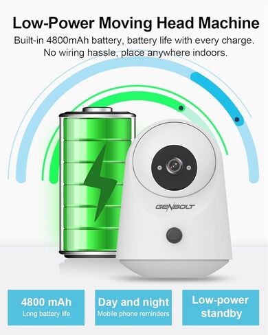 كاميرا مراقبة منزلية داخلية GENBOLT 2K WiFi لاسلكية، كاميرا للحيوانات الأليفة قابلة للإمالة مع بطارية 5000 مللي أمبير في الساعة، كاميرا IP CCTV Nanny Dog Cam لمراقبة الأطفال مع اكتشاف PIR in Kuwait