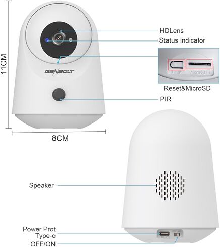 كاميرا مراقبة منزلية داخلية GENBOLT 2K WiFi لاسلكية، كاميرا للحيوانات الأليفة قابلة للإمالة مع بطارية 5000 مللي أمبير في الساعة، كاميرا IP CCTV Nanny Dog Cam لمراقبة الأطفال مع اكتشاف PIR in Kuwait