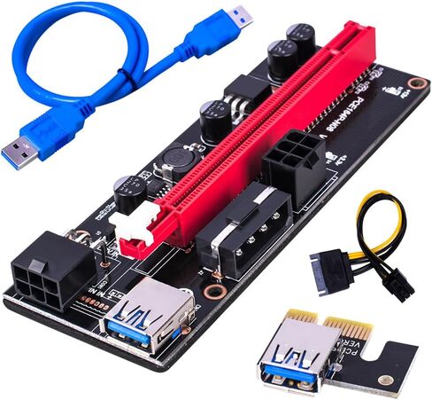 كابل تمديد بطاقة Riser PCI-E 1X إلى 16X من JMT محول USB 3.0، مزود طاقة إضافي 6 دبابيس يدعم وحدة معالجة الرسومات 009S (60 سم، كابل أزرق) in Kuwait