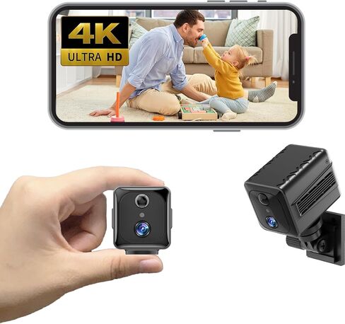 كاميرا تجسس مخفية صغيرة واي فاي 4K كاميرا مربية لاسلكية لأمن المنزل، كاميرا داخلية، بطارية احتياطية طويلة 100 يوم، عرض في الوقت الحقيقي عن بعد، رؤية ليلية مقطوعة بالأشعة تحت الحمراء، كشف حركة PIR، تخزين سحابي للتطبيقات in Kuwait
