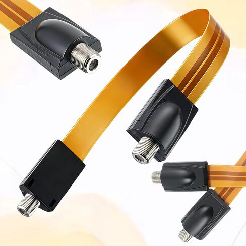 Flat Coaxial Cable, RG6 Coax Window Pass Through TV Cable Wire Slim F Female to Female 12 Inch Length for Window, Door Orange in Kuwait