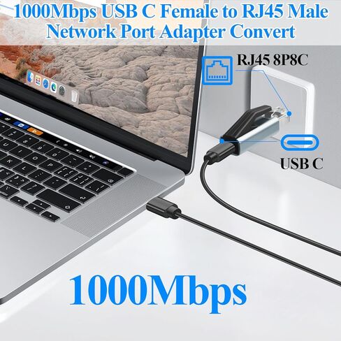QIANRENON 1000Mbps USB C إلى RJ45 محول شبكة محمول USB نوع C أنثى إلى RJ45 ذكر موصل إيثرنت تحويل منفذ بطاقة الشبكة، غلاف Al Alloy، لجهاز توجيه الكمبيوتر المحمول in Kuwait