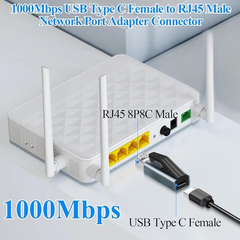 QIANRENON 1000Mbps USB C إلى RJ45 محول شبكة محمول USB نوع C أنثى إلى RJ45 ذكر موصل إيثرنت تحويل منفذ بطاقة الشبكة، غلاف Al Alloy، لجهاز توجيه الكمبيوتر المحمول in Kuwait