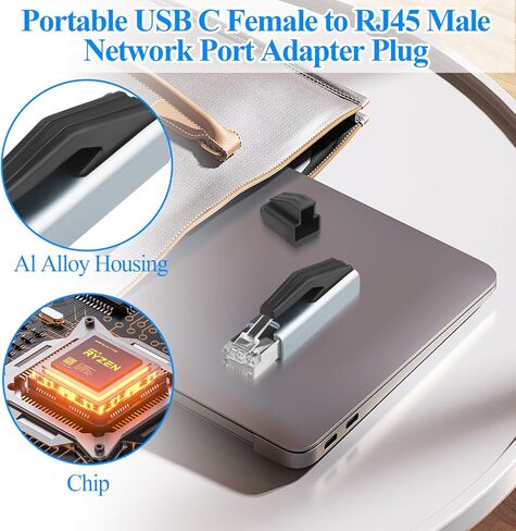 QIANRENON 1000Mbps USB C إلى RJ45 محول شبكة محمول USB نوع C أنثى إلى RJ45 ذكر موصل إيثرنت تحويل منفذ بطاقة الشبكة، غلاف Al Alloy، لجهاز توجيه الكمبيوتر المحمول in Kuwait