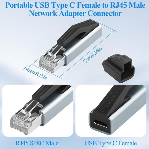QIANRENON 1000Mbps USB C إلى RJ45 محول شبكة محمول USB نوع C أنثى إلى RJ45 ذكر موصل إيثرنت تحويل منفذ بطاقة الشبكة، غلاف Al Alloy، لجهاز توجيه الكمبيوتر المحمول in Kuwait