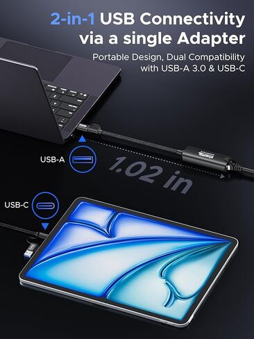 محول USB-C وUSB إلى إيثرنت بسرعة 2.5 جيجابت في الثانية قابل للتوصيل، ومحول إيثرنت USB-A/USB-C 2 في 1 | ألومنيوم، مضفر| محول شبكة عالي السرعة 2.5 جيجابت في الثانية لأجهزة Thunderbolt 4/3، وMacBook Air/Pro، وiPad، وWindows، وXPS in Kuwait