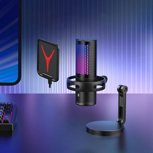 ميكروفون الألعاب المكثف USB من Zunate مع تأثير RGB، جودة صوت واضحة، مقبس سماعة الرأس OneTouch كتم الصوت والتشغيل لأجهزة الكمبيوتر المحمول والهاتف اللوحي، ميكروفون مكتبي لتقليل الضوضاء in Kuwait