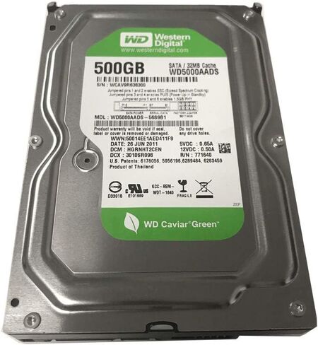 WD Western Digital Caviar Green SATA 3 Gb/s Intellipower 32 MB Cache Bulk/OEM 3.5 "500GB محرك الأقراص الصلبة الداخلي للكمبيوتر المكتبي WD5000AADS (متجدد) in Kuwait