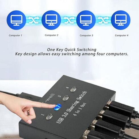 محدد مفاتيح USB 3.0، 4 منافذ USB لمشاركة لوحة المفاتيح والماوس وطابعة الماسح الضوئي وأزرار واحدة ومحول توصيل محور محيطي وتشغيل 4 في 1 لأجهزة الكمبيوتر المحمول in Kuwait