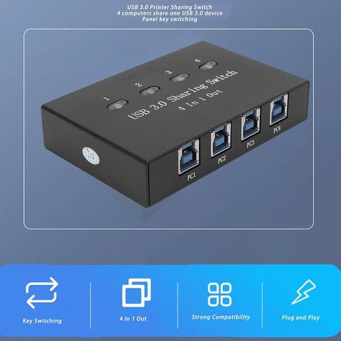 محدد مفاتيح USB 3.0، 4 منافذ USB لمشاركة لوحة المفاتيح والماوس وطابعة الماسح الضوئي وأزرار واحدة ومحول توصيل محور محيطي وتشغيل 4 في 1 لأجهزة الكمبيوتر المحمول in Kuwait