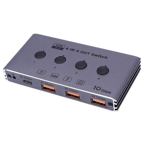 Yunseity 4x4 USB 3.2 Switcher 10Gbps عالي السرعة USB KVM Switcher Hub كمبيوتر مع منافذ من النوع C وA للماسح الضوئي لطابعة لوحة المفاتيح والماوس (قابس أمريكي) in Kuwait