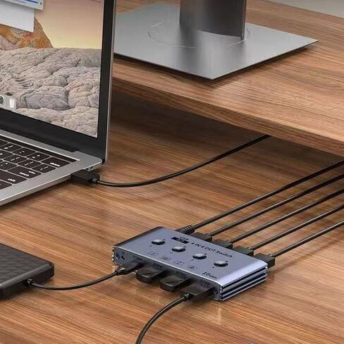 Yunseity 4x4 USB 3.2 Switcher 10Gbps عالي السرعة USB KVM Switcher Hub كمبيوتر مع منافذ من النوع C وA للماسح الضوئي لطابعة لوحة المفاتيح والماوس (قابس أمريكي) in Kuwait