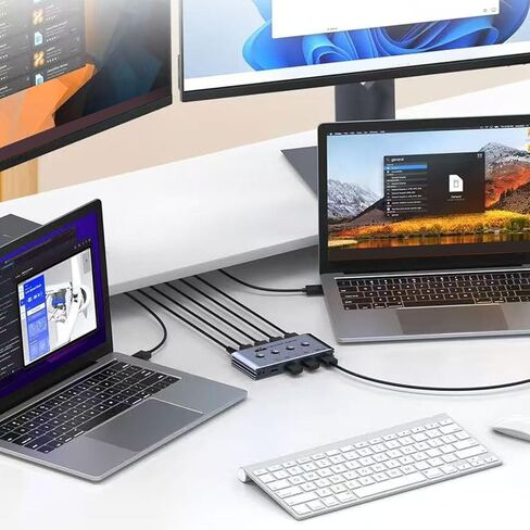 Yunseity 4x4 USB 3.2 Switcher 10Gbps عالي السرعة USB KVM Switcher Hub كمبيوتر مع منافذ من النوع C وA للماسح الضوئي لطابعة لوحة المفاتيح والماوس (قابس أمريكي) in Kuwait