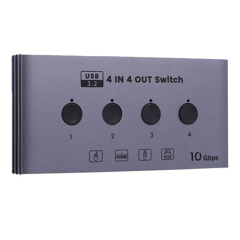 Yunseity 4x4 USB 3.2 Switcher 10Gbps عالي السرعة USB KVM Switcher Hub كمبيوتر مع منافذ من النوع C وA للماسح الضوئي لطابعة لوحة المفاتيح والماوس (قابس أمريكي) in Kuwait