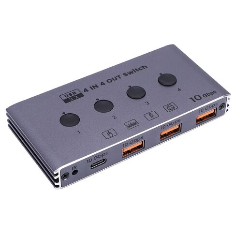 Yunseity 4x4 USB 3.2 Switcher 10Gbps عالي السرعة USB KVM Switcher Hub كمبيوتر مع منافذ من النوع C وA للماسح الضوئي لطابعة لوحة المفاتيح والماوس (قابس أمريكي) in Kuwait