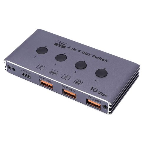Yunseity 4x4 USB 3.2 Switcher 10Gbps عالي السرعة USB KVM Switcher Hub كمبيوتر مع منافذ من النوع C وA للماسح الضوئي لطابعة لوحة المفاتيح والماوس (قابس أمريكي) in Kuwait