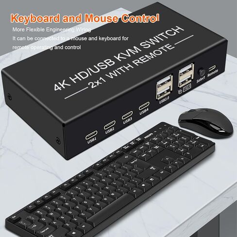 VBESTLIFE USB 3.0 HDMI KVM Switch 1 Monitors 2 Computers, 4K@60Hz KVM Switches for 2 Computers Sharing Monitor Keyboard Mouse Hard Drives Printer in Kuwait