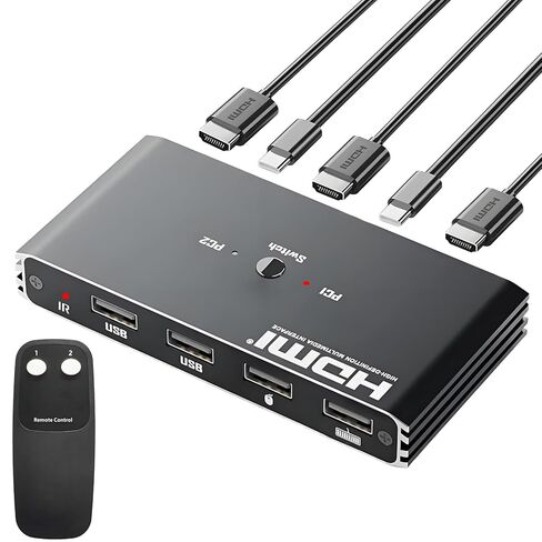 محول HDMI KVM 1 شاشة 2 جهاز كمبيوتر، محول KVM 4K@60 هرتز لجهازي كمبيوتر يتشاركان 1 شاشة لوحة مفاتيح وماوس، مفاتيح KVM مع جهاز تحكم عن بعد in Kuwait