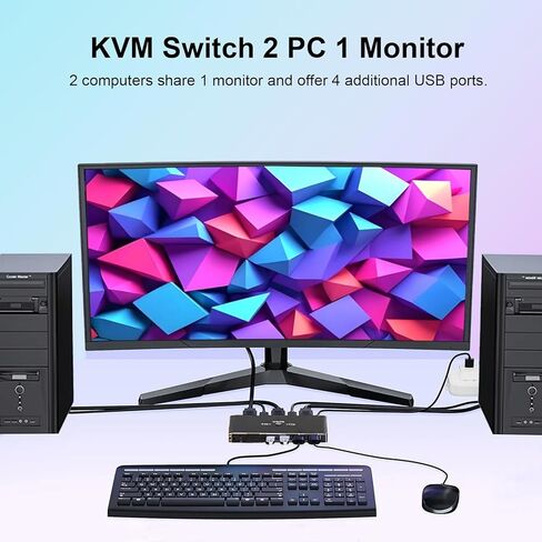 محول HDMI KVM 1 شاشة 2 جهاز كمبيوتر، محول KVM 4K@60 هرتز لجهازي كمبيوتر يتشاركان 1 شاشة لوحة مفاتيح وماوس، مفاتيح KVM مع جهاز تحكم عن بعد in Kuwait