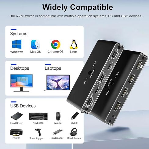 محول HDMI KVM 1 شاشة 2 جهاز كمبيوتر، محول KVM 4K@60 هرتز لجهازي كمبيوتر يتشاركان 1 شاشة لوحة مفاتيح وماوس، مفاتيح KVM مع جهاز تحكم عن بعد in Kuwait