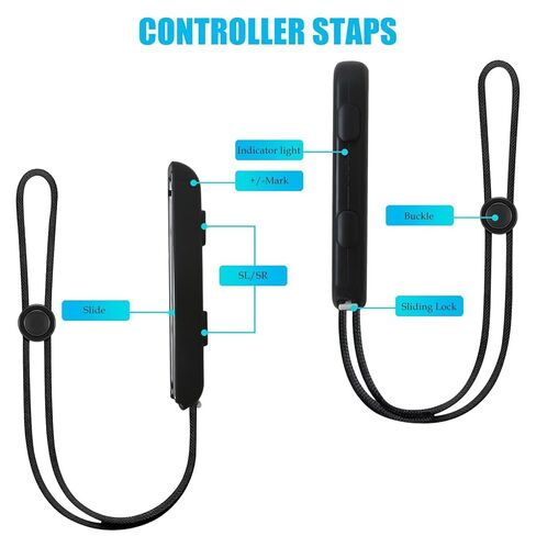 Misimain New Wrist Strap Set Compatible with Joycon Black 2 Pairs - Compatible with Switch OLED Controller Attachments for Enhanced Gaming Comfort in Saudi Arabia