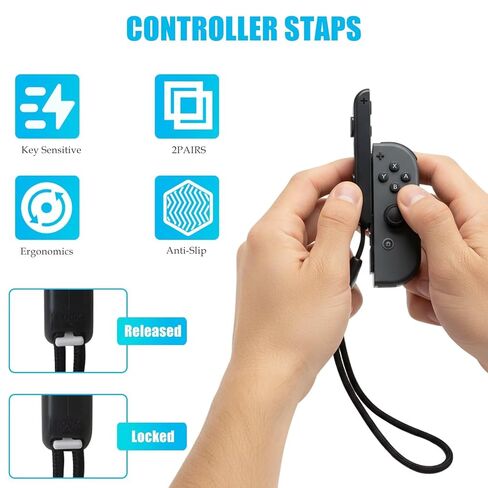 Misimain New Wrist Strap Set Compatible with Joycon Black 2 Pairs - Compatible with Switch OLED Controller Attachments for Enhanced Gaming Comfort in Saudi Arabia