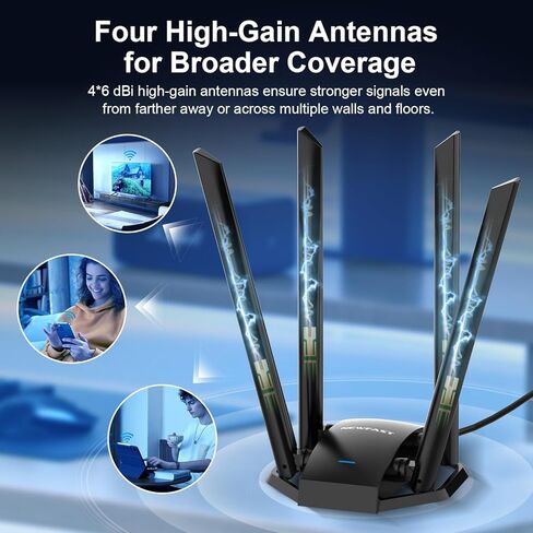 NEWFAST AC1300 USB WiFi Adapter U329,2.4GHz/5GHz Dual Band Wireless Network Adapter for Desktop PC,USB3.0 Computer Network Adapters with 4 Antenna,Dongle WiFi Compatible with Windows XP/7/8/8.1/10/11 in Kuwait